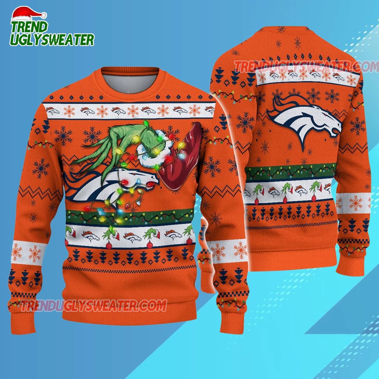 Denver Broncos Special Grinchs Hand Football Christmas Ugly Sweater Denver Broncos Special Grinchs Hand Football Christmas Ugly Sweater