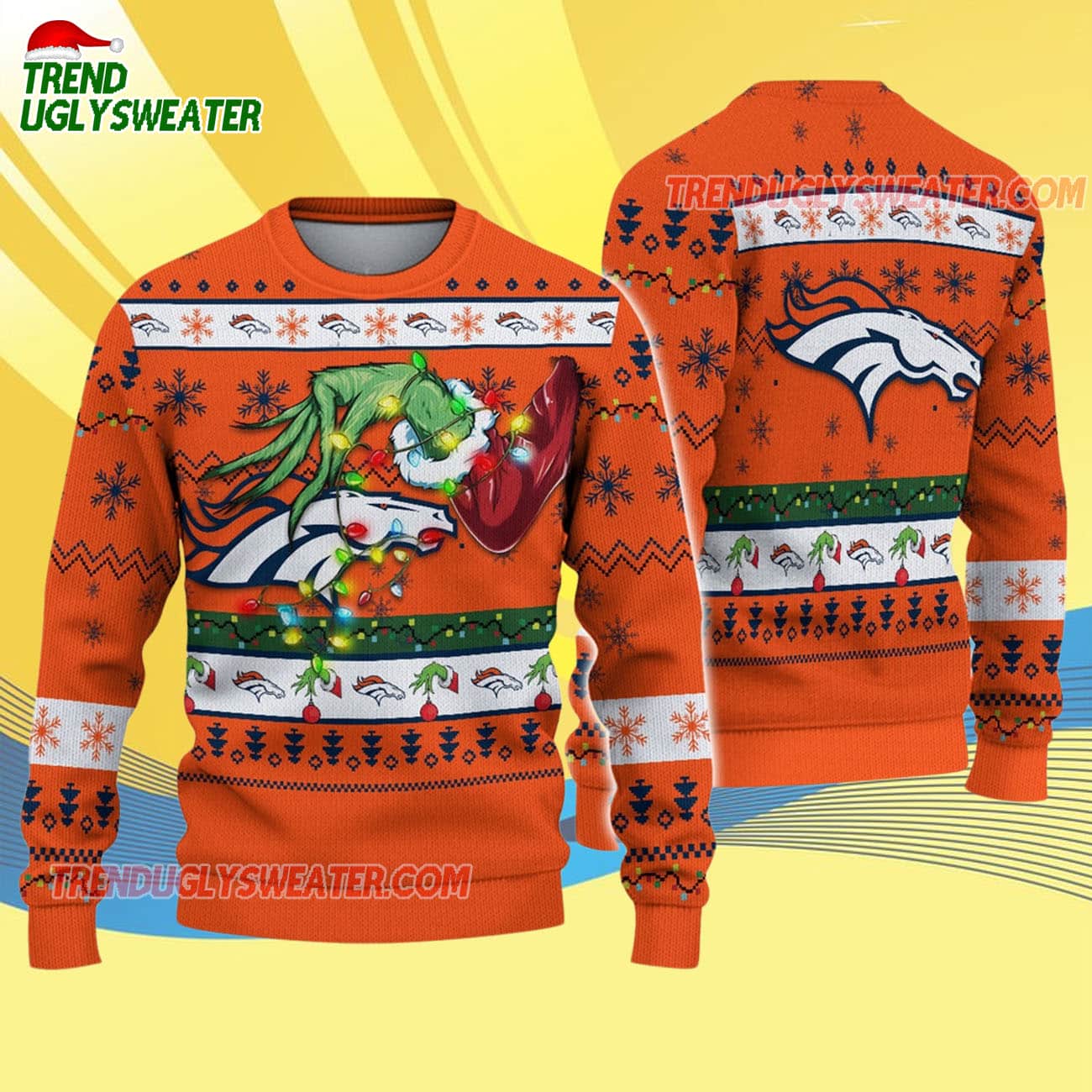 Denver Broncos Special Grinchs Hand Football Christmas Ugly Sweater Denver Broncos Special Grinchs Hand Football Christmas Ugly Sweater