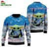 Detroit Lions Baby Yoda Hug The Ball Christmas Ugly Sweater 1