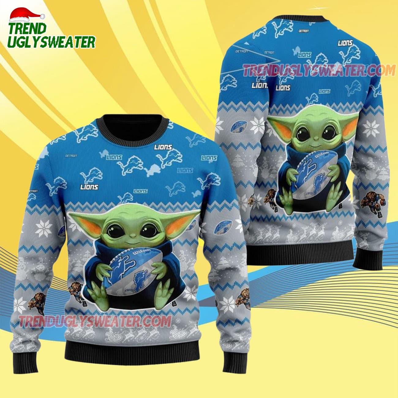 Detroit Lions Baby Yoda Hug The Ball Christmas Ugly Sweater Detroit Lions Baby Yoda Hug The Ball Christmas Ugly Sweater