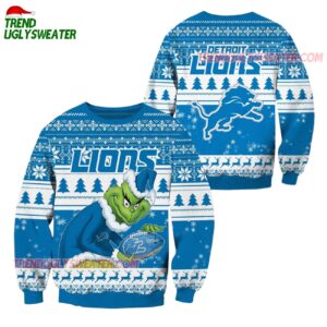 Detroit Lions Football Grinch Christmas Ugly Sweater 1