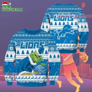 Detroit Lions Football Grinch Christmas Ugly Sweater 2