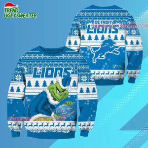 Detroit Lions Football Grinch Christmas Ugly Sweater 3