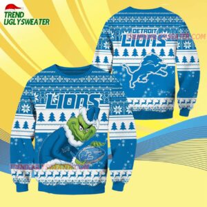 Detroit Lions Football Grinch Christmas Ugly Sweater 4