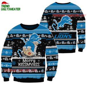 Detroit Lions Merrykissmyass Funny Santa Claus Christmas Ugly Sweater 1