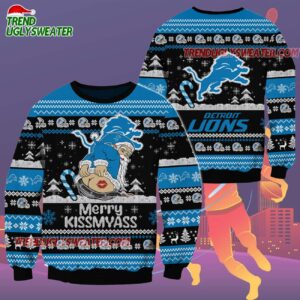 Detroit Lions Merrykissmyass Funny Santa Claus Christmas Ugly Sweater 2