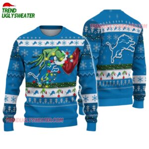 Detroit Lions Special Grinchs Hand Football Christmas Ugly Sweater 1