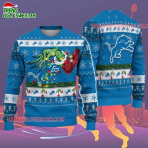 Detroit Lions Special Grinchs Hand Football Christmas Ugly Sweater 2