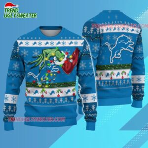 Detroit Lions Special Grinchs Hand Football Christmas Ugly Sweater 3