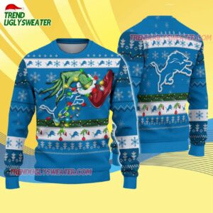 Detroit Lions Special Grinchs Hand Football Christmas Ugly Sweater 4