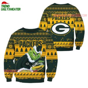 Green Bay Packers Football Grinch Christmas Ugly Sweater 1