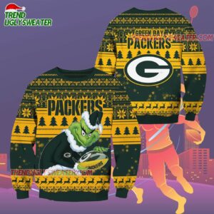 Green Bay Packers Football Grinch Christmas Ugly Sweater 2