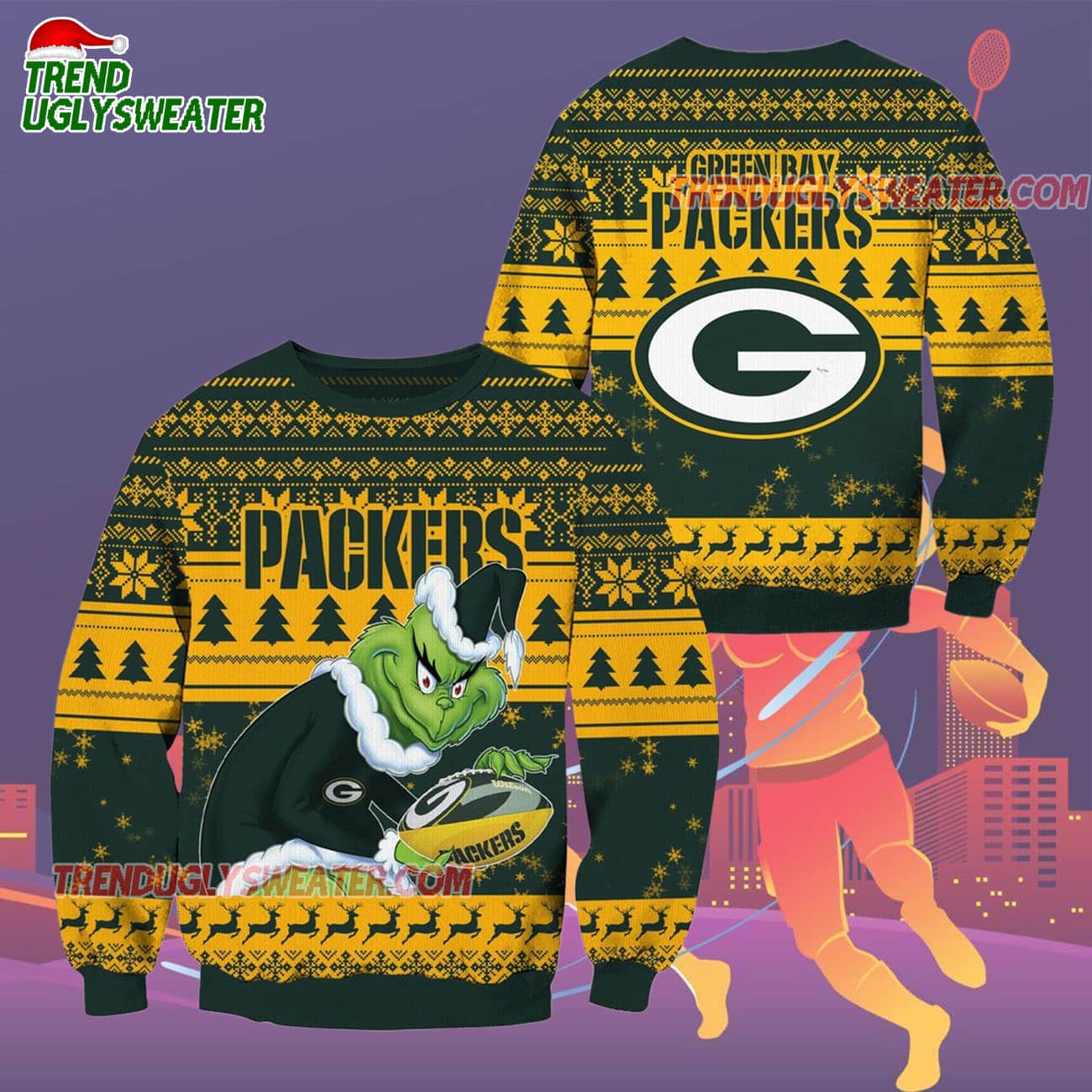 Green Bay Packers Football Grinch Christmas Ugly Sweater Green Bay Packers Football Grinch Christmas Ugly Sweater