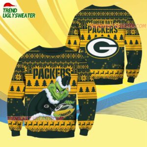 Green Bay Packers Football Grinch Christmas Ugly Sweater 4