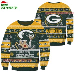 Green Bay Packers Merrykissmyass Funny Santa Claus Christmas Ugly Sweater 1