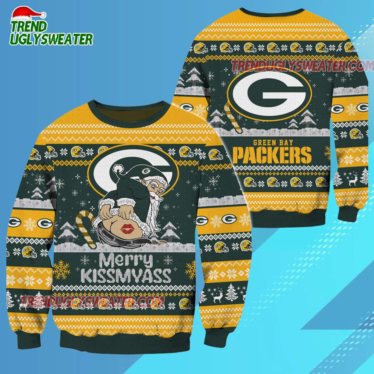 Green Bay Packers Merrykissmyass Funny Santa Claus Christmas Ugly Sweater Green Bay Packers Merrykissmyass Funny Santa Claus Christmas Ugly Sweater