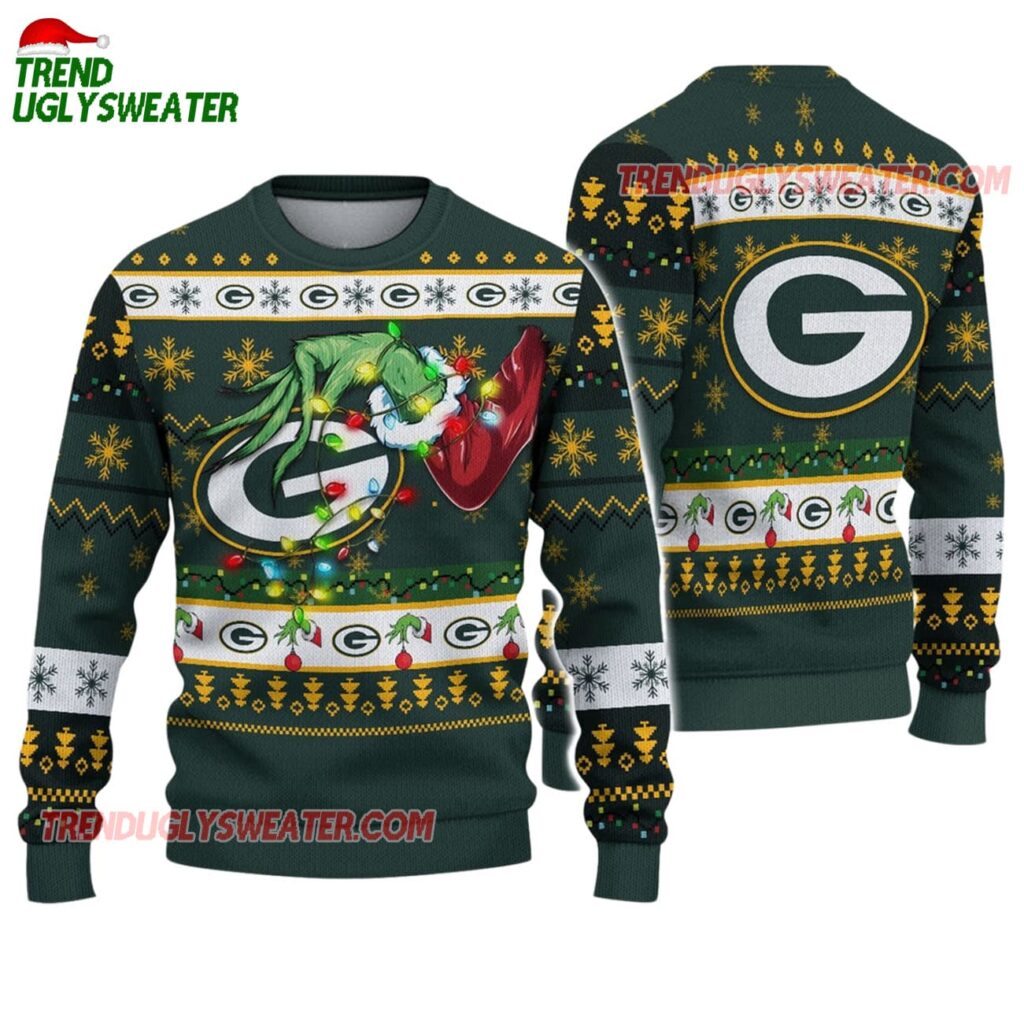 Green Bay Packers Special Grinchs Hand Football Christmas Ugly Sweater 1