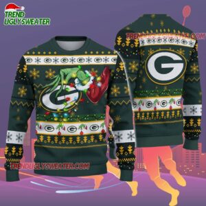 Green Bay Packers Special Grinchs Hand Football Christmas Ugly Sweater 2