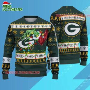 Green Bay Packers Special Grinchs Hand Football Christmas Ugly Sweater 3