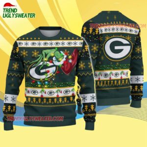Green Bay Packers Special Grinchs Hand Football Christmas Ugly Sweater 4