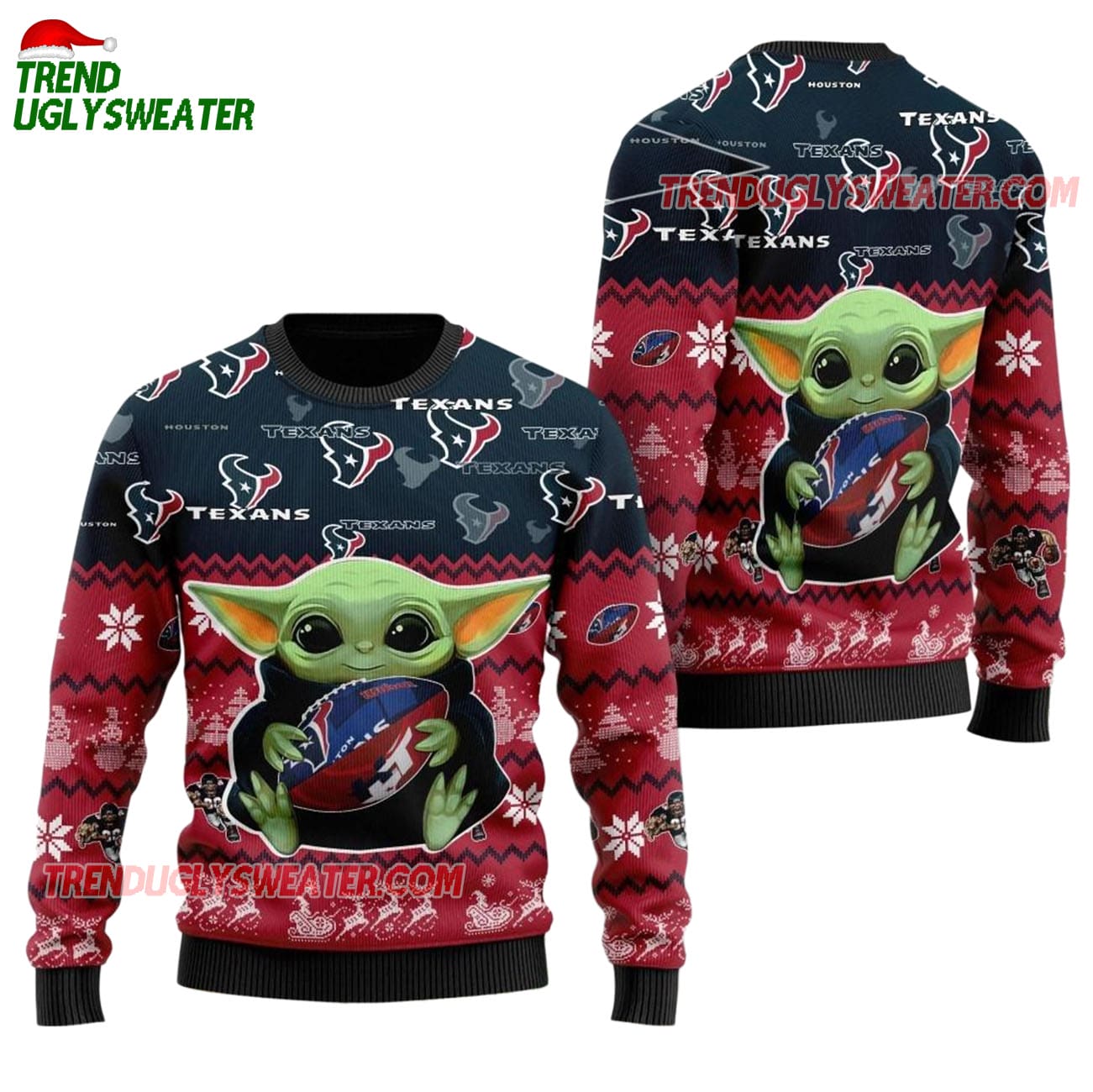 Houston Texans Baby Yoda Hug The Ball Christmas Ugly Sweater Houston Texans Baby Yoda Hug The Ball Christmas Ugly Sweater