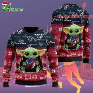 Houston Texans Baby Yoda Hug The Ball Christmas Ugly Sweater 2