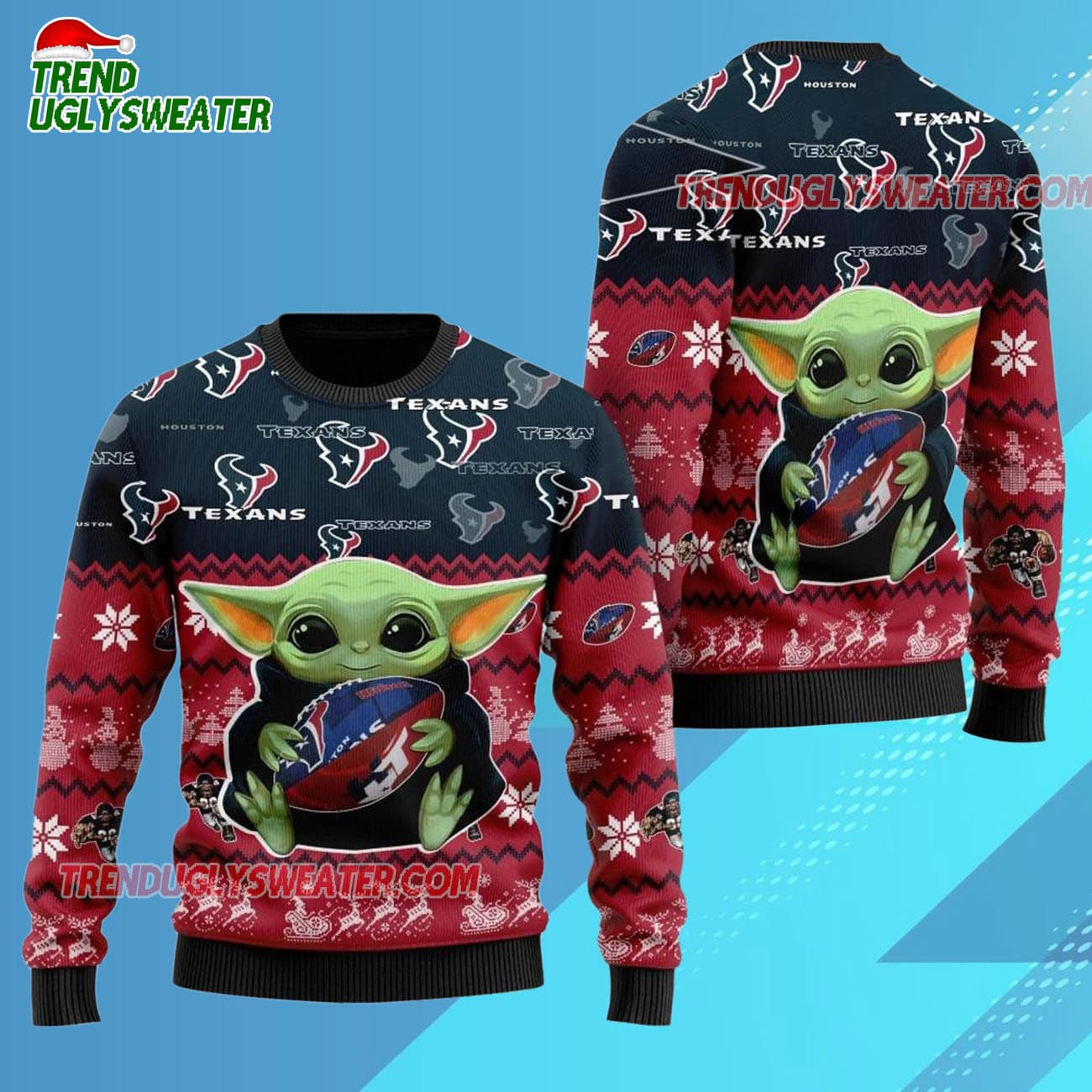 Houston Texans Baby Yoda Hug The Ball Christmas Ugly Sweater Houston Texans Baby Yoda Hug The Ball Christmas Ugly Sweater