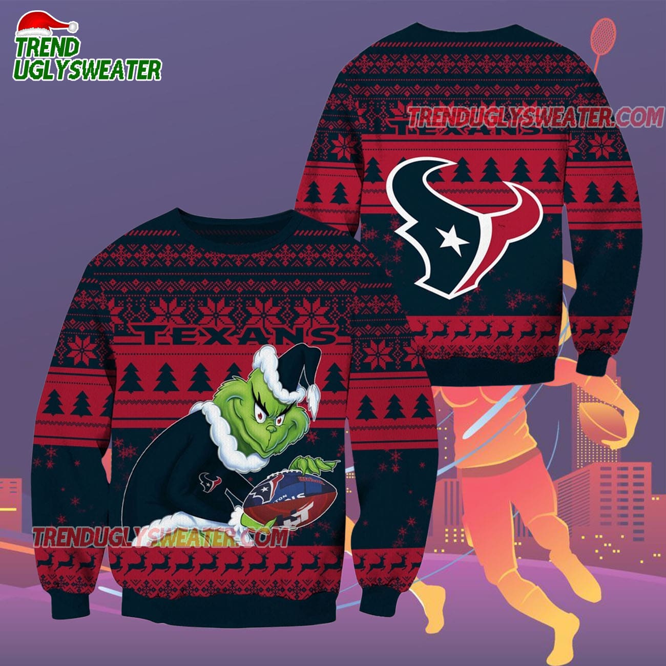 Houston Texans Football Grinch Christmas Ugly Sweater Houston Texans Football Grinch Christmas Ugly Sweater