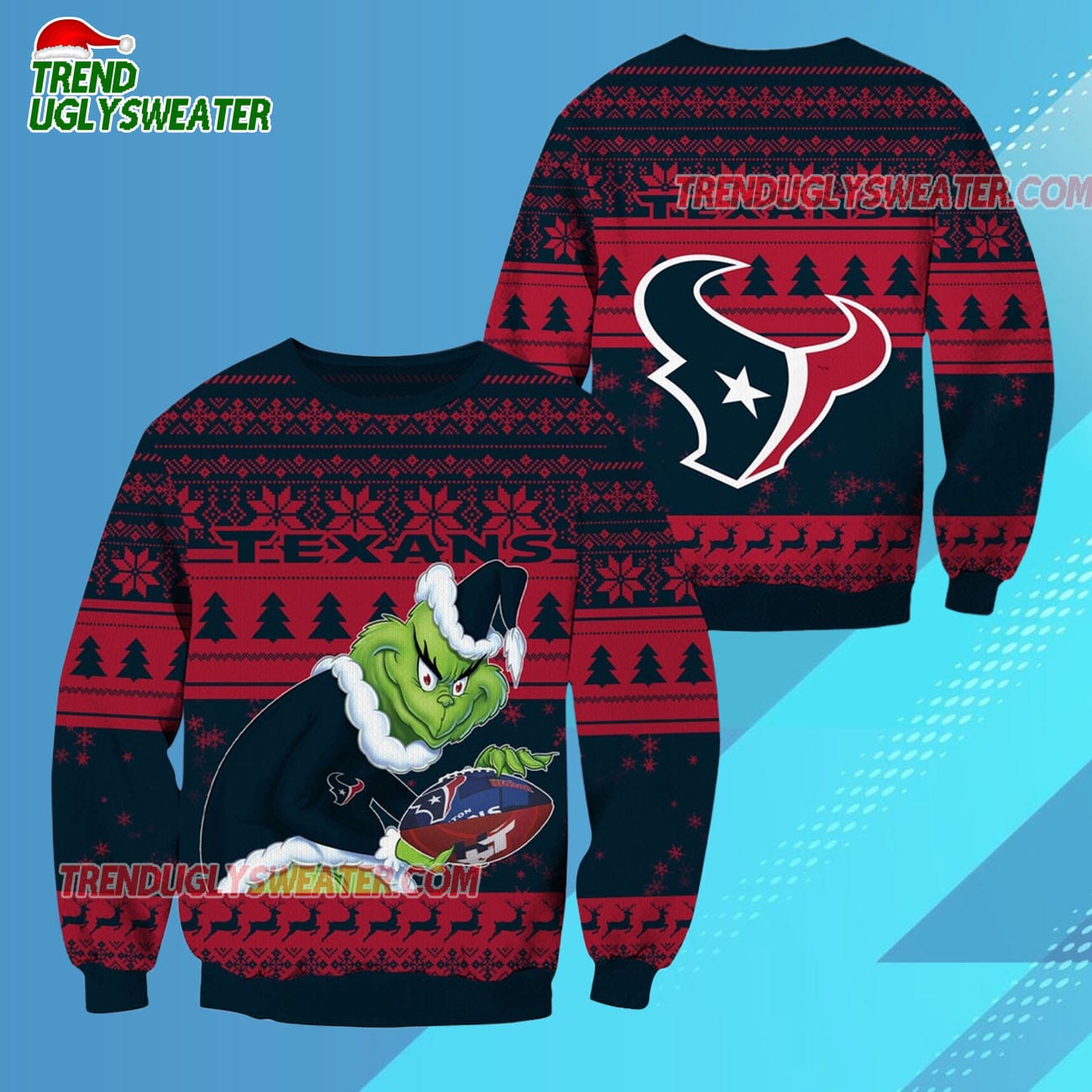 Houston Texans Football Grinch Christmas Ugly Sweater Houston Texans Football Grinch Christmas Ugly Sweater