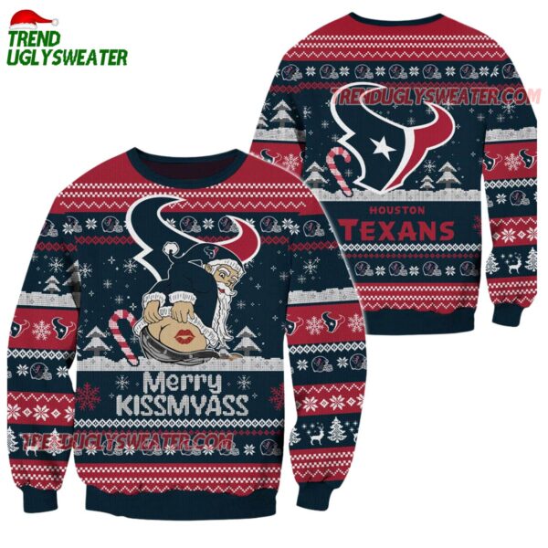 Houston Texans Merrykissmyass Funny Santa Claus Christmas Ugly Sweater 1