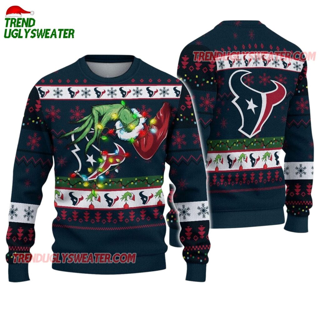 Houston Texans Special Grinchs Hand Football Christmas Ugly Sweater 1