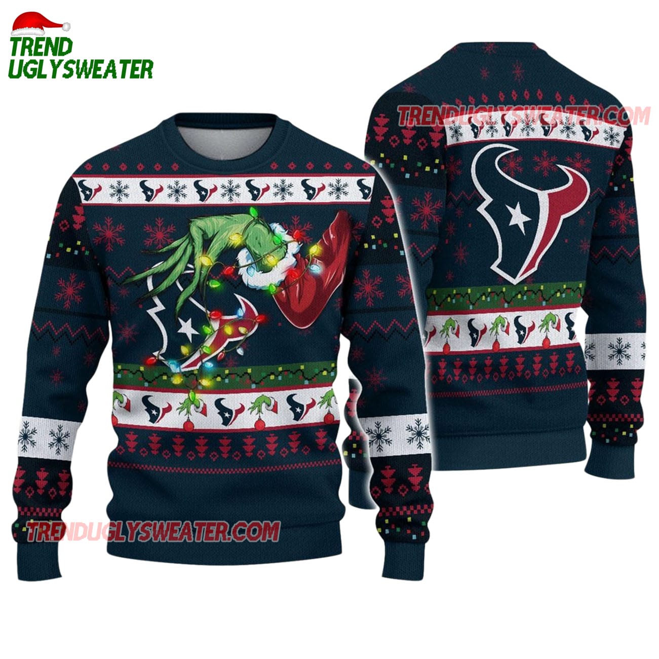 Houston Texans Special Grinchs Hand Football Christmas Ugly Sweater Houston Texans Special Grinchs Hand Football Christmas Ugly Sweater