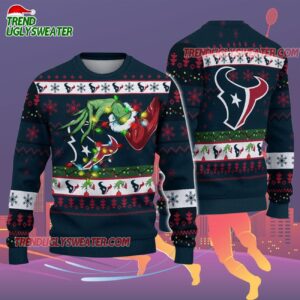Houston Texans Special Grinchs Hand Football Christmas Ugly Sweater 2