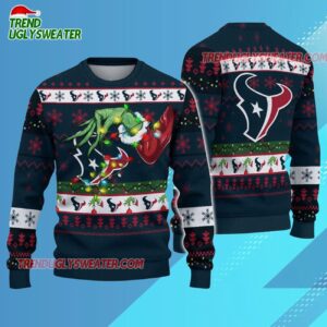 Houston Texans Special Grinchs Hand Football Christmas Ugly Sweater 3