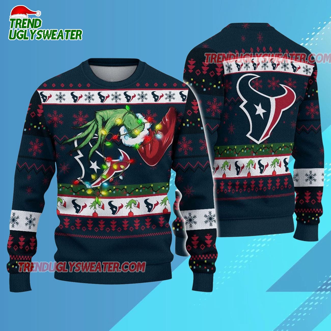 Houston Texans Special Grinchs Hand Football Christmas Ugly Sweater Houston Texans Special Grinchs Hand Football Christmas Ugly Sweater