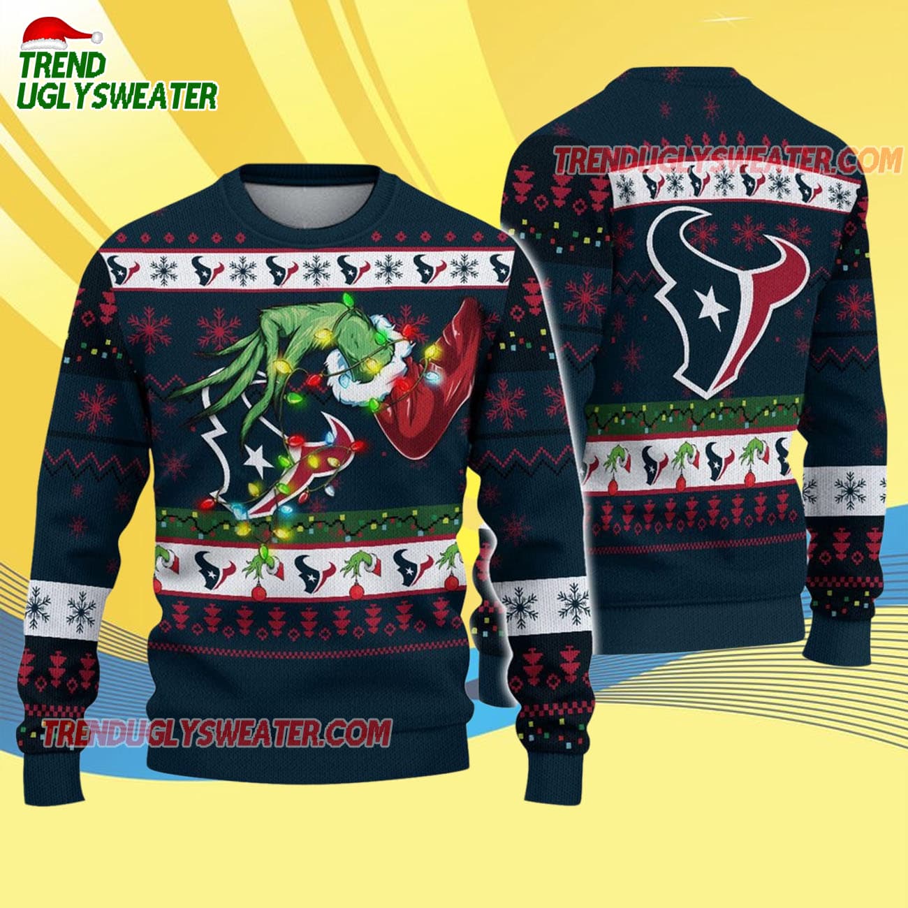 Houston Texans Special Grinchs Hand Football Christmas Ugly Sweater Houston Texans Special Grinchs Hand Football Christmas Ugly Sweater