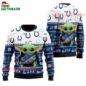 Indianapolis Colts Baby Yoda Hug The Ball Christmas Ugly Sweater 1