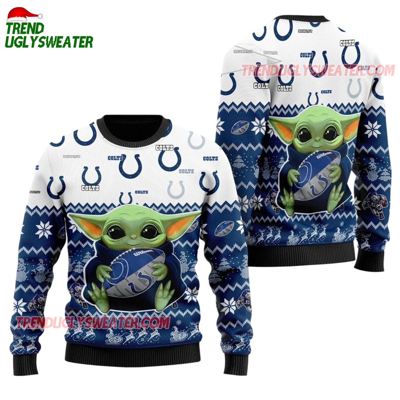Indianapolis Colts Baby Yoda Hug The Ball Christmas Ugly Sweater Indianapolis Colts Baby Yoda Hug The Ball Christmas Ugly Sweater