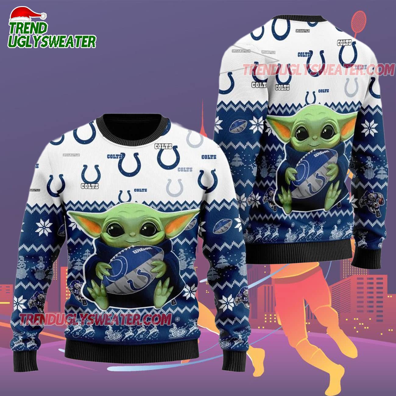 Indianapolis Colts Baby Yoda Hug The Ball Christmas Ugly Sweater Indianapolis Colts Baby Yoda Hug The Ball Christmas Ugly Sweater