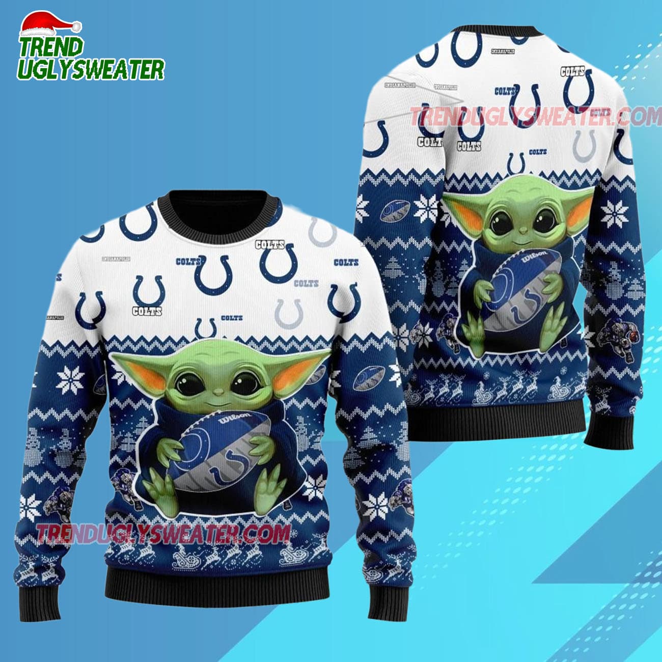 Indianapolis Colts Baby Yoda Hug The Ball Christmas Ugly Sweater Indianapolis Colts Baby Yoda Hug The Ball Christmas Ugly Sweater