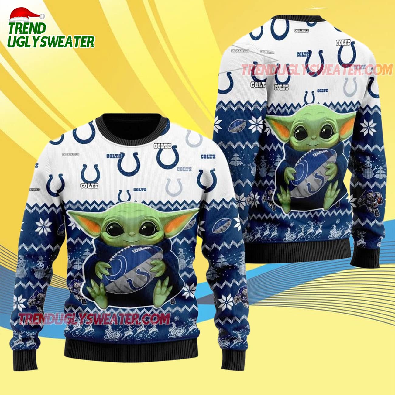 Indianapolis Colts Baby Yoda Hug The Ball Christmas Ugly Sweater Indianapolis Colts Baby Yoda Hug The Ball Christmas Ugly Sweater