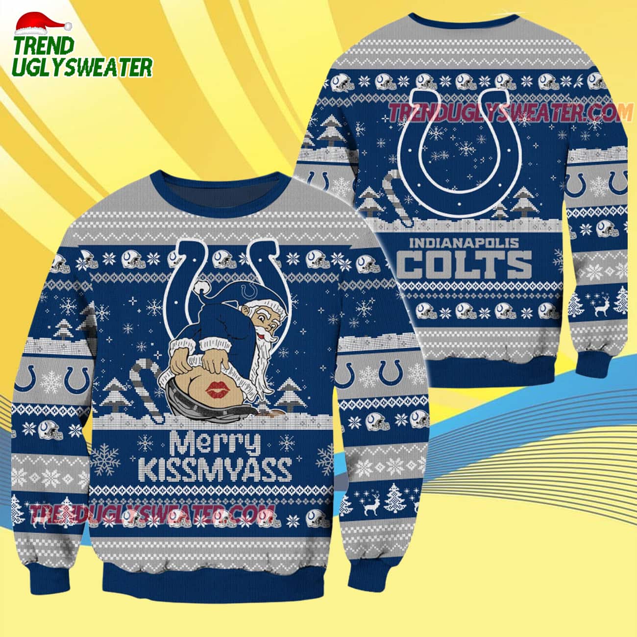 Indianapolis Colts Merrykissmyass Funny Santa Claus Christmas Ugly Sweater Indianapolis Colts Merrykissmyass Funny Santa Claus Christmas Ugly Sweater