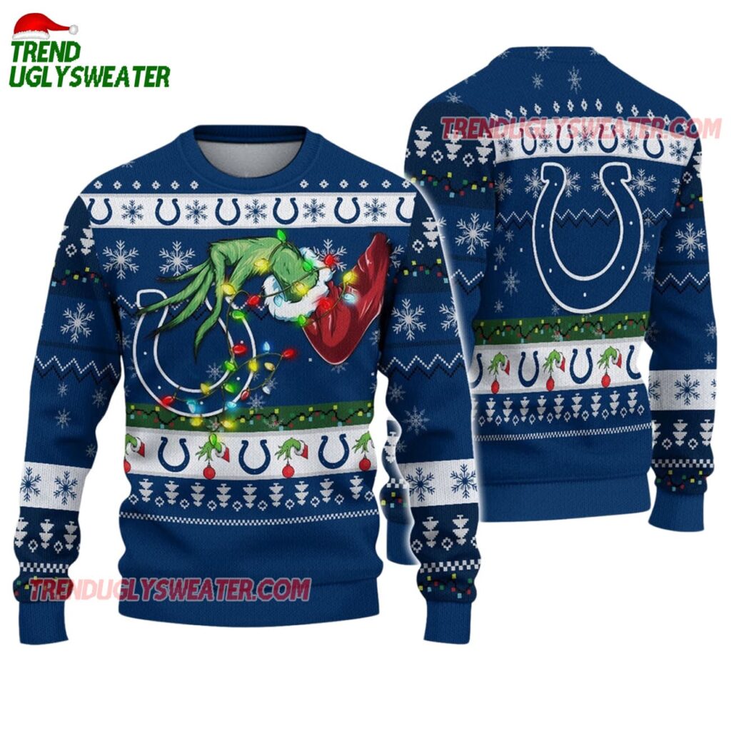 Indianapolis Colts Special Grinchs Hand Football Christmas Ugly Sweater 1