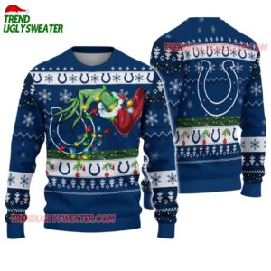 Indianapolis Colts Special Grinchs Hand Football Christmas Ugly Sweater 1