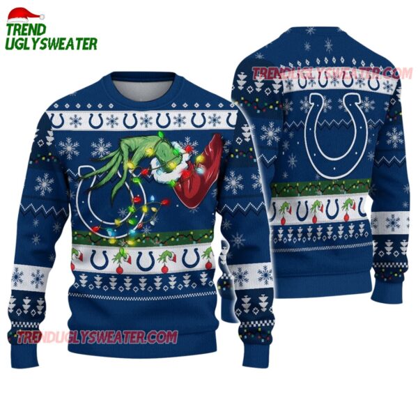 Indianapolis Colts Special Grinchs Hand Football Christmas Ugly Sweater 1