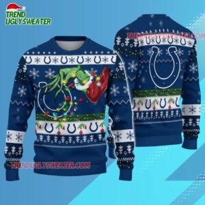 Indianapolis Colts Special Grinchs Hand Football Christmas Ugly Sweater 3