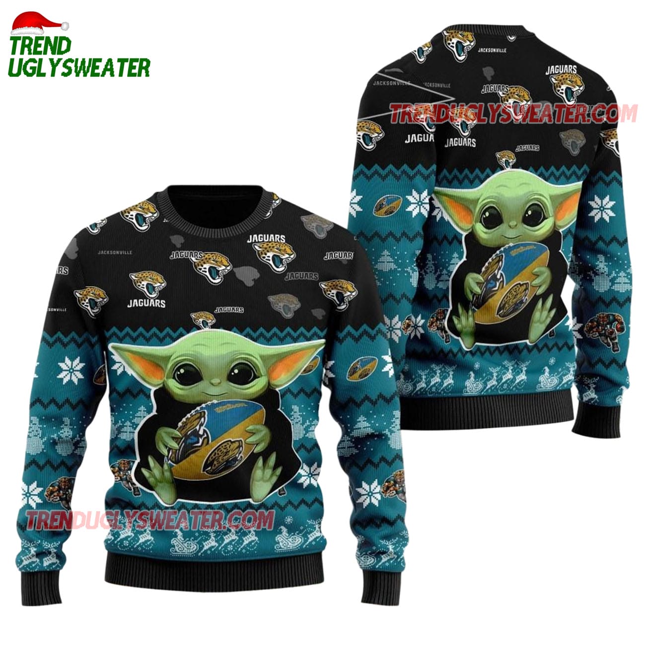 Jacksonville Jaguars Baby Yoda Hug The Ball Christmas Ugly Sweater Jacksonville Jaguars Baby Yoda Hug The Ball Christmas Ugly Sweater