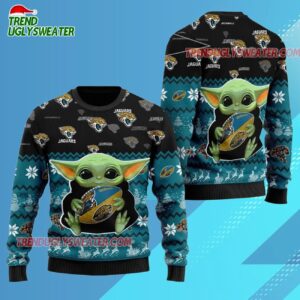 Jacksonville Jaguars Baby Yoda Hug The Ball Christmas Ugly Sweater 2 Jacksonville Jaguars Baby Yoda Hug The Ball Christmas Ugly Sweater 3