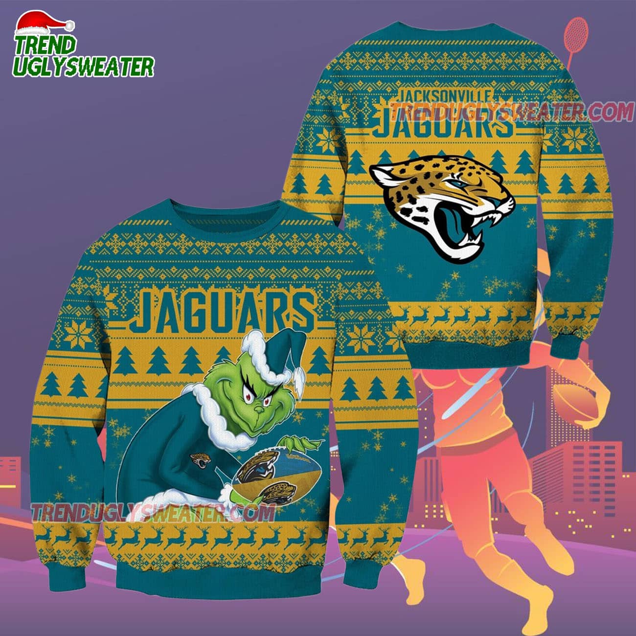 Jacksonville Jaguars Football Grinch Christmas Ugly Sweater Jacksonville Jaguars Football Grinch Christmas Ugly Sweater