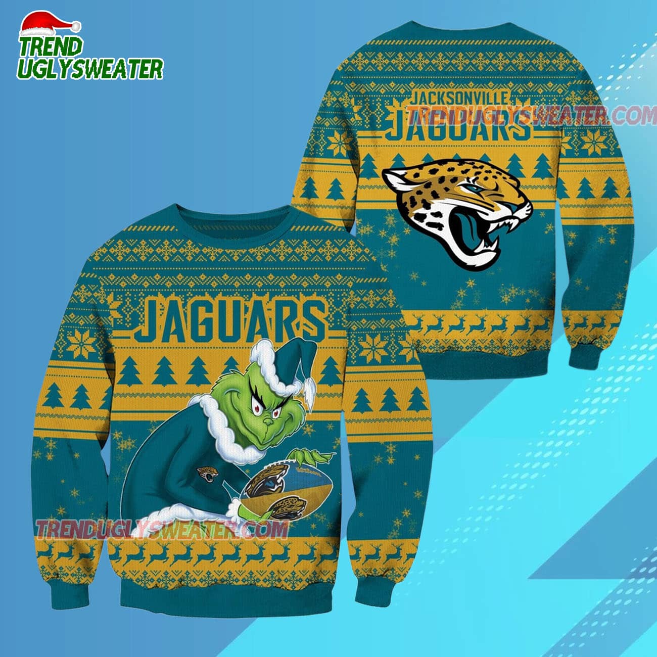 Jacksonville Jaguars Football Grinch Christmas Ugly Sweater Jacksonville Jaguars Football Grinch Christmas Ugly Sweater